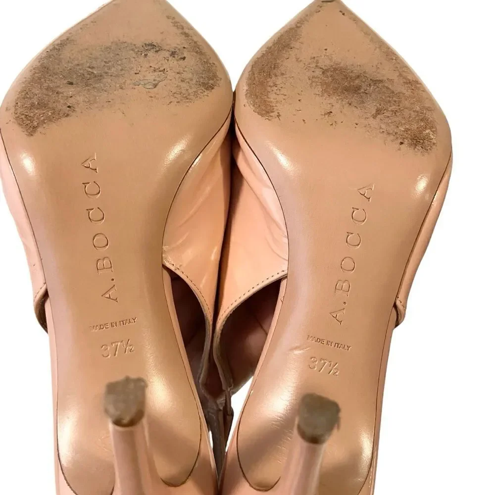 A.Bocca Nude Pink Sling Pump Heels  Pointed Toe Made in Italy in Size 37.5